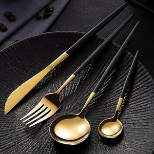 Juego de cubiertos de acero inoxidable negro dorado para 4 personas, 16 piezas, acabado espejo, juego de cubiertos de lujo para mesa de comedor, hotel, cafetería - Product Image 6