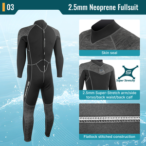 Combinaison de plongée intégrale en néoprène 2,0 mm, coutures renforcées à points plats, fermeture éclair dorsale, eaux tropicales, usine professionnelle OEM/ODM - Product Image 4