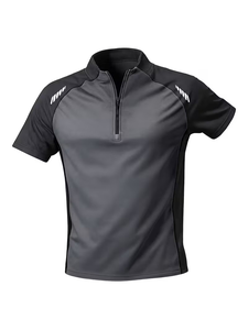 T-shirt athlétique décontracté pour homme à col montant zippé, coupe ajustée, manches courtes, séchage rapide, en Spandex/Polyester uni - Product Image 5