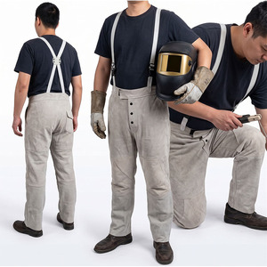 Premium Quality <b>White</b> Cowhide Split Leather Fire Resistant Welding <b>Trouser</b> CE Certified Industrial Safety Level Protection - Product Image 5
