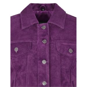Leather Trucker <b>Jacket</b> for Women with Cow Skin Purple Suede <b>Jacket</b> for Vintage Style <b>Real</b> Leather <b>Jacket</b> - Product Image 2