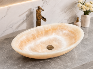 Natural Orange Onyx Boat Shaped Sink Handmade <b>Stone</b> Vessel Basin for Luxury Bathroom Hotel Vanity Wholesale Supplier - Product Image 2