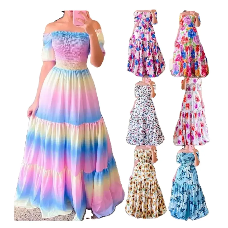 2023 модная женская одежда длинное летнее платье на одно плечо с цветочным шифоновым принтом Повседневное трикотажное платье Размер XL