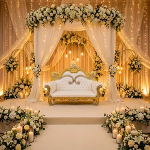 โซฟาคู่บ่าวสาวสุดหรูสำหรับงานแต่งงานแบบเอเชีย โซฟาเวทีงานแต่งงานสีทองสุดหรู ผู้ผลิต ผู้ส่งออก และผู้จัดจำหน่ายขายส่ง - Product Image 4
