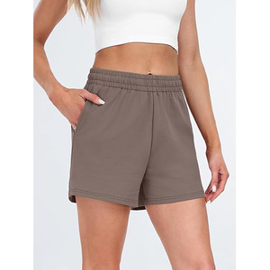 Shorts en polaire pour femmes, taille haute, poches latérales, cordon de serrage, taille élastique, coupe décontractée, vêtements de détente - Product Image 3