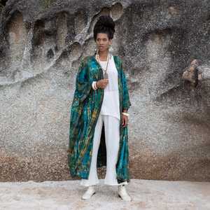 Piscine fête Sequin Kimono à manches longues broderie à la main travail à volants dentelle Wrap longue rayonne brodé Kimonos Robe - Product Image 4