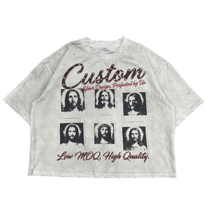 Camisetas de hombre personalizadas 100% poliéster con estampado DTG, lavado ácido, de peso pesado, extragrandes, de corte holgado, con cuello alto, de sarga, con efecto desgastado y detalles de piedras preciosas - Product Image 5