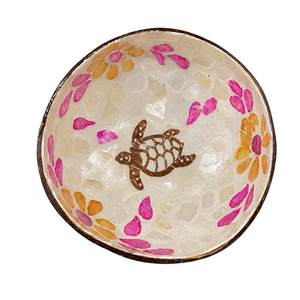 Cuenco Decorativo de Cáscara de Coco con Diseño de Tortuga Marina y Mosaico de Flores Coloridas para Decoración, Porta Joyas, Venta al por Mayor - Product Image 1
