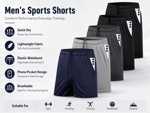 Pantalones Cortos Deportivos Casuales para Hombre, de Secado Rápido, Ligeros, Transpirables, para Gimnasio, Correr, Entrenamiento, con Bolsillo para Teléfono - Product Image 3