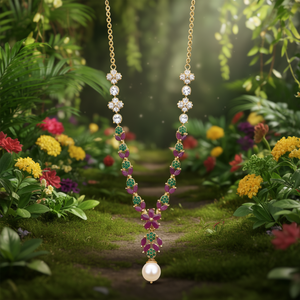 Rhodium Plated Gold Alloy Pearl and American Diamond Bridal Wedding Necklace Set - Product Image 3