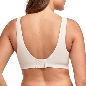 Seamless Sports <b>Bra</b> for Women V-Neck Medium Support Wireless <b>Wide</b> <b>Strap</b> Bralette Beige - Product Image 2
