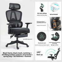 Chaise de bureau ergonomique avec fauteuil élévateur confortable en maille Executive Home Appui-tête réglable et fonction extensible