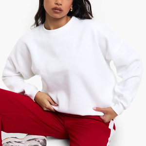Sweat-shirt oversize pour femme, col rond, 100% coton, épaules tombantes, vert uni, respirant, streetwear, manches longues - Product Image 4