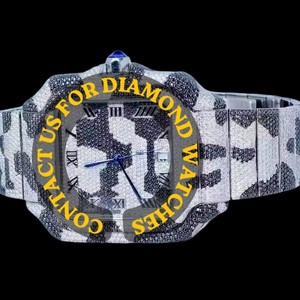 Reloj de Hombre de Acero Inoxidable con Esfera Cuadrada con Números Romanos y Diamantes de Moissanita Blancos y Negros de Primera Calidad, Estilo Hip Hop - Product Image 3