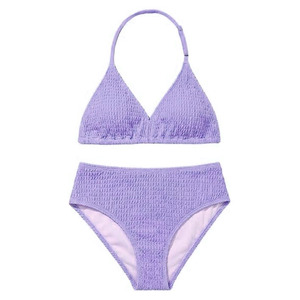 Ensemble de bikini texturé bleu clair pour femmes, maillot de bain deux pièces à taille haute, tricoté extensible, couleur unie, tenue de plage - Product Image 6