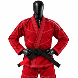 Kimono Rojo de BJJ con Estampado Artístico Japonés Colorido en el Cuello y los Puños, Ropa de Artes Marciales Unisex para Adultos, JIU JITSU - Product Image 4