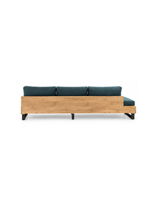 Canapé d'extérieur moderne en bois avec coussins en tissu gris, deux places, accoudoirs droits, design convertible pour mobilier de salon - Product Image 5