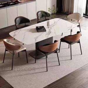 Chaise de salle à manger moderne du milieu du siècle avec dossier sculpté en noyer pour cuisine, salon et salon ARCADIA - Product Image 1