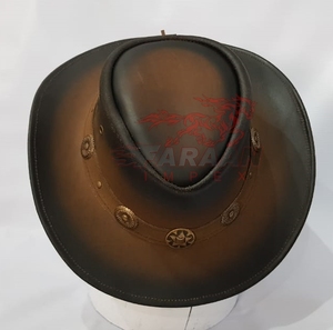 Chapeau de cowboy en cuir brun bruni avec bande de conchos, style western vintage, pour ranch et rodéo, à large bord, pour homme, pour l'extérieur - Product Image 5