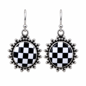 Pendientes de Piedra Ovalados Negros a Cuadros, Hechos a Mano, Estilo Bohemio Occidental, Diseño Único, Joyería de Piedras Preciosas, Pendientes de Moda - Product Image 6