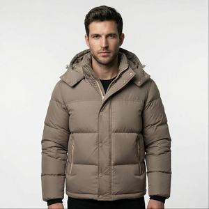 Veste matelassée d'hiver légère pour homme Manteau à capuche à col montant Poches zippées Noir marine Col ras du cou pour l'extérieur Full Zip High Street - Product Image 1
