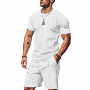 Conjunto de Dos Piezas para Hombre, Camiseta con Cuello Redondo, Pantalones Cortos Rectos hasta la Rodilla, Camisetas de Manga Corta, Estilo Informal, Deportivo, Combinado - Product Image 5