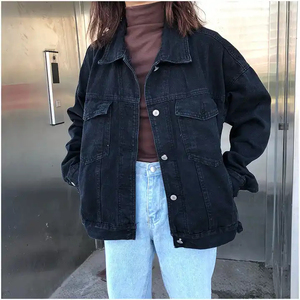 Chaqueta vaquera negra holgada para mujer con cuello vuelto, manga larga, estilo casual y abotonadura sencilla - Product Image 5