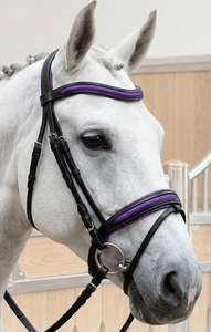 Equestrian HM GLOBAL Premium Horse Bridle High Quality DD Leather Glitter Fabric Noseband and Browband in 3 Colors Full/Cob/ - Product Image 3