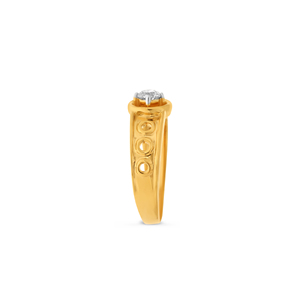 Anillo Solitario de Oro Amarillo Macizo con Diamante Redondo y Diseño de Banda Geométrica Única con Cuadrado Recortado - Product Image 4