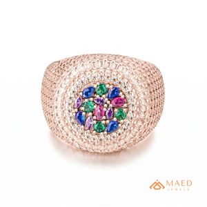Rose Gold Plated Multicolor Marquise Moissanite Engagement & Anniversary Hip Hop Iced Out Luxury Statement <b>Ring</b> <b>for</b> <b>Men</b> - Product Image 1
