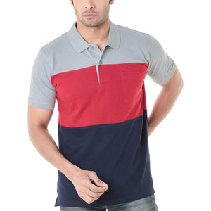 <b>Men's</b> Eco-Friendly 100% Cotton Color Blocked for <b>Shirt</b> Short Sleeve Knitted Breathable Casual Gray Red Navy Blue - Product Image 1