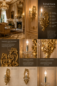 Applique murale de luxe de style baroque vénitien européen, luminaire décoratif haut de gamme avec miroir orné élaboré, en laiton élégant - Product Image 6