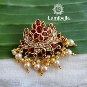Kemp Vintage Gold Plated Brass Chandelier Earrings with Jade Pearl and Diamond - Product Image 4