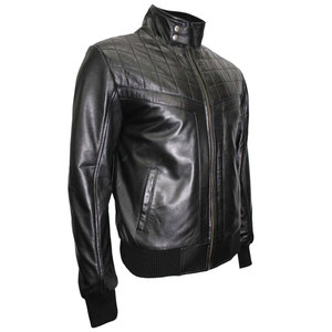 Veste moto en cuir véritable noir pour homme, col montant, fermeture éclair, coupe classique, style automne, couleur unie - Product Image 3