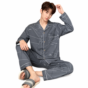 เสื้อชุดนอนผู้ชายสีเทาเข้ม แขนสั้น ผ้าถัก โพลีเอสเตอร์/คอตตอน เป็นมิตรต่อสิ่งแวดล้อม 2 ชิ้น ซักเครื่องได้ มีกระเป๋าหน้าอก สไตล์ลำลอง สีพื้น - Product Image 5