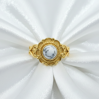 Bague Bohème Florale Vintage Faite à la Main en Argent Sterling 925 avec Opale Dendrite Naturelle, Bijou Tendance pour Femme, Cadeau Élégant pour Elle