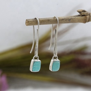 Natural Amazonite 925 Sterling Silver Cushion <b>Dangle</b> Hook <b>Earrings</b> Handmade Gemstone Wholesale Jewelry for Women - Product Image 6