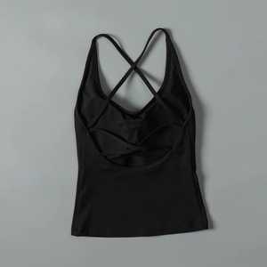 Women's Red Knitted Criss-<b>Cross</b> Back Tank <b>Top</b> Hollow Out Sporty Style Breathable Spandex Polyester <b>Top</b> - Product Image 3