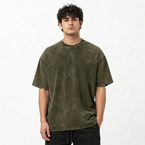 เสื้อยืดคอกลมแขนสั้นทรงหลวมสไตล์วินเทจผ้าคอตตอนหนาน้ำหนักมากสำหรับผู้ชาย - Product Image 5