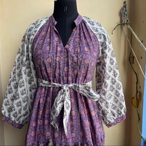 Vestido Maxi Casual de Algodón con Estampado Floral para Mujer, Superventas 2026, Bloques de Color Combinados con Cinturón, Manga Larga, Vestido Escalonado con Bolsillos - Product Image 1