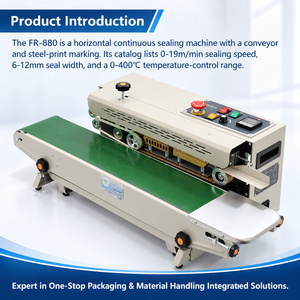 Machine de scellage de bandes continue avec convoyeur horizontal et gaufrage en acier pour la fermeture de sachets plastiques de vente au détail FR-880 - Product Image 1