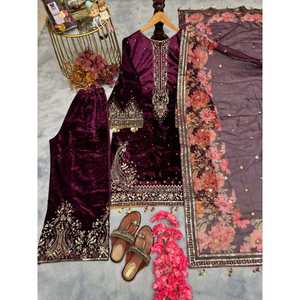 Ensemble haut en velours Plazzo Dupatta pour femmes-Look élégant et élégant! - Product Image 1