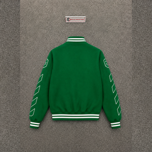 MODERN GREEN VARSITY <b>JACKET</b> FOR <b>MEN</b> With Geometric Pattern And <b>White</b> Trim Regular Fit Casual Autumn Wear SMART CASUAL CONTEMPORA - Product Image 6
