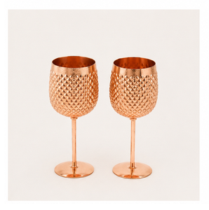 Handcrafted Pineapple Embossed Pure <b>Copper</b> Wine Goblets Set Of 2 Premium Stemmed Cocktail Glasses For Bar And Home Decoration - Product Image 5
