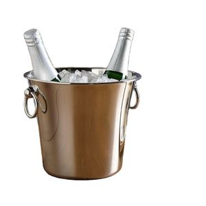 Seau à glace en cuivre pur avec poignées en forme d'anneau |   Refroidisseur à vin |   Décoration de table de fête de luxe pour hôtel, décoration d'intérieur - Product Image 1