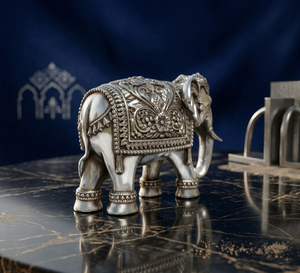 999 Oxidised Silver Plated Modern Elephant Trunk Down Idol 100% Brass 5.5 2.5 4 cm 50g Puja Diwali & <b>Birthday</b> Home Decor - Product Image 4