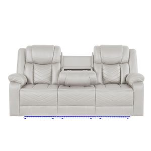 Divano Reclinabile Elettrico Moderno Contemporaneo Canger con LED, Beige, con Struttura in Legno e Metallo, Include Portabicchieri - Product Image 4