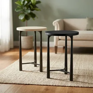 Modern Minimalist Round Coffee <b>Table</b> Set Metal Frame Marble Top <b>Nesting</b> Living Room Furniture - Product Image 4