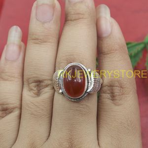 Natural Carnelian Gemstone <b>Ring</b> 925 Sterling Silver Handmade Oval Cabochon Vintage Tribal <b>Statement</b> Jewelry Gift for Unisex Her - Product Image 2