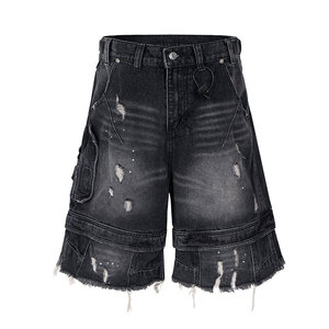 Shorts en jean noir déchiré pour homme, coupe décontractée, style streetwear tendance, par Star Crystal Enterprises - Product Image 1
